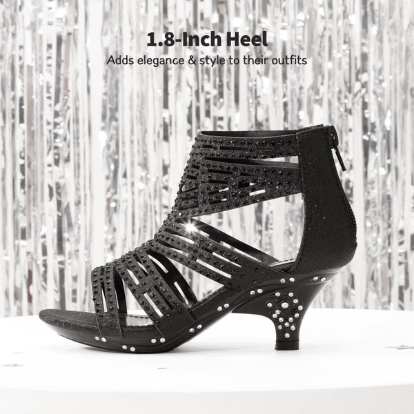 Girls Low Heel Rhinestones Sandals - BLACK - 1